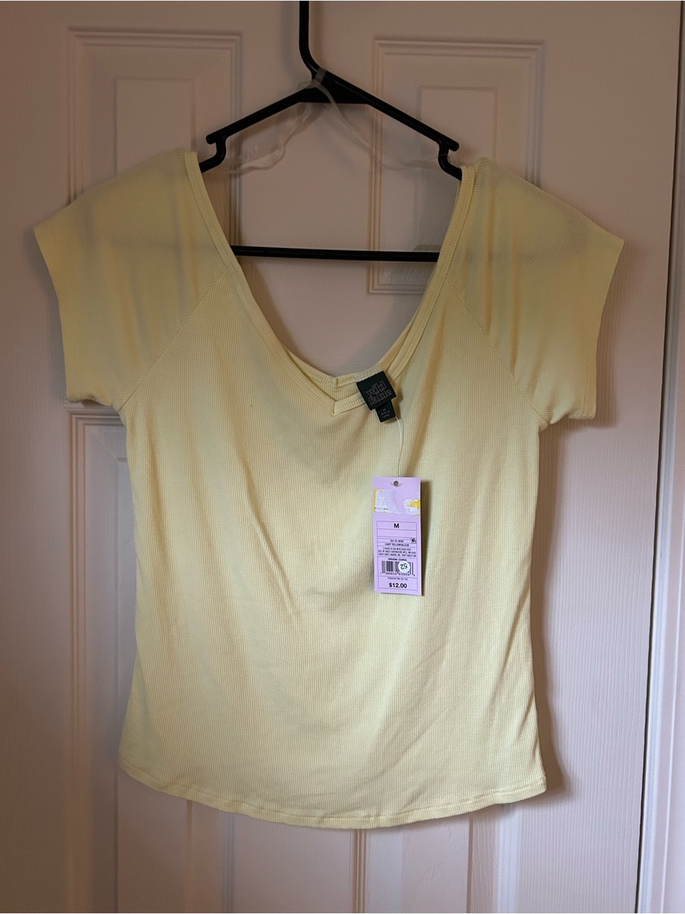 Light Yellow Women's V-Neck Short Sleeve Top